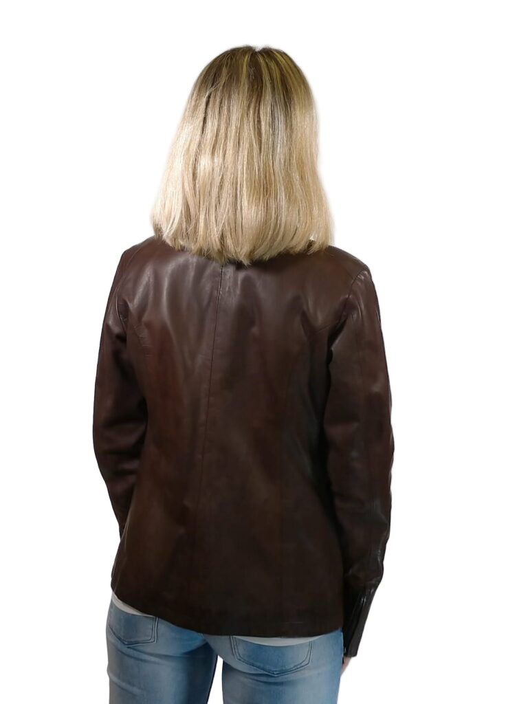 Giacca in pelle donna tamponata a mano Pelletteria Allegrini Filippo CESIRA Tuscany Testa di moro