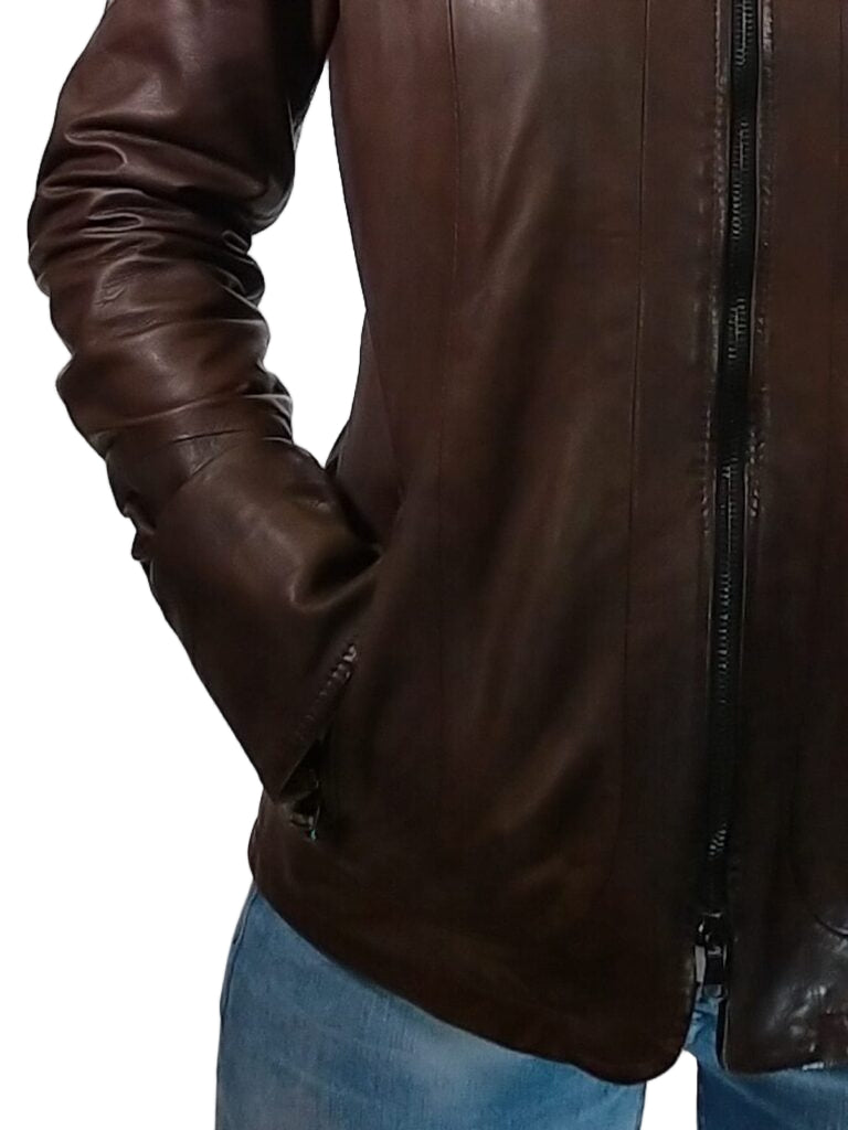 Giacca in pelle donna tamponata a mano Pelletteria Allegrini Filippo CESIRA Tuscany Testa di moro