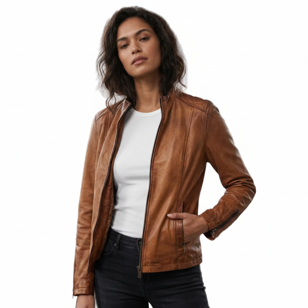 Giacca in pelle donna tamponata a mano Pelletteria Allegrini Filippo CLAUDIA Rivista2