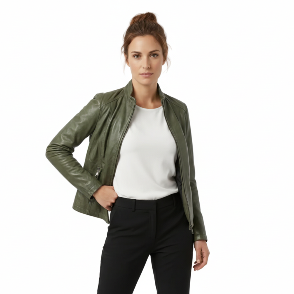 Giacca in pelle donna tamponata a mano Pelletteria Allegrini Filippo CLAUDIA Verde militare