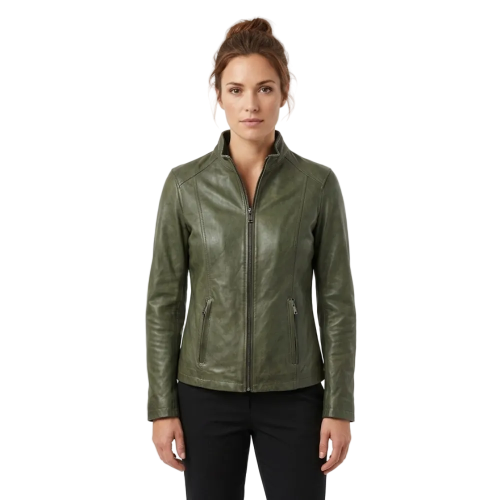 Giacca in pelle donna tamponata a mano Pelletteria Allegrini Filippo CLAUDIA Verde militare