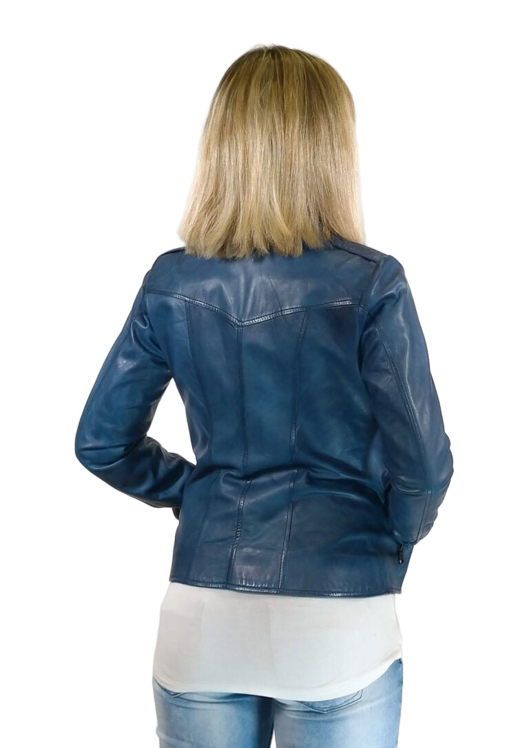 Giacca in pelle donna tamponata a mano Pelletteria Allegrini Filippo GREASE Tuscany Bluette
