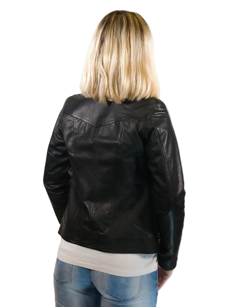 Giacca in pelle donna tamponata a mano Pelletteria Allegrini Filippo GREASE Tuscany Nero