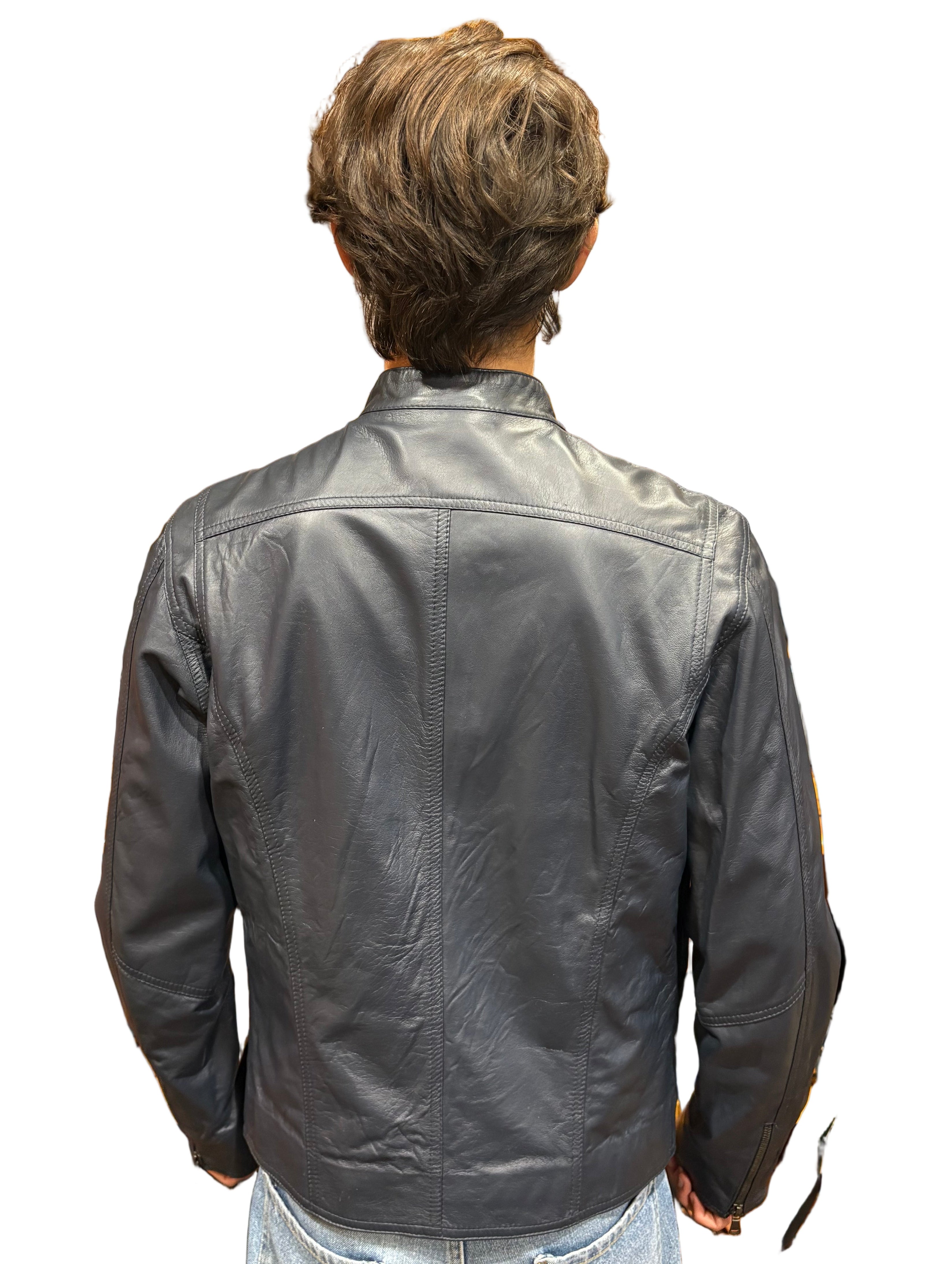 Men's leather jacket Pelletteria Allegrini Filippo MONSTER Blue