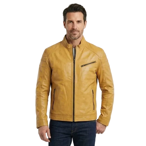 Giacca in pelle uomo tamponata a mano Pelletteria Allegrini Filippo PEGASO tuscany Giallo