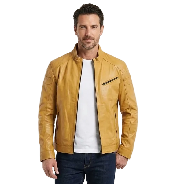 Giacca in pelle uomo tamponata a mano Pelletteria Allegrini Filippo PEGASO tuscany Giallo