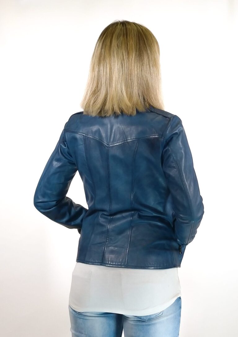 Giacca in pelle donna Grease tuscany tamponata a mano pelletteria allegrini bluette