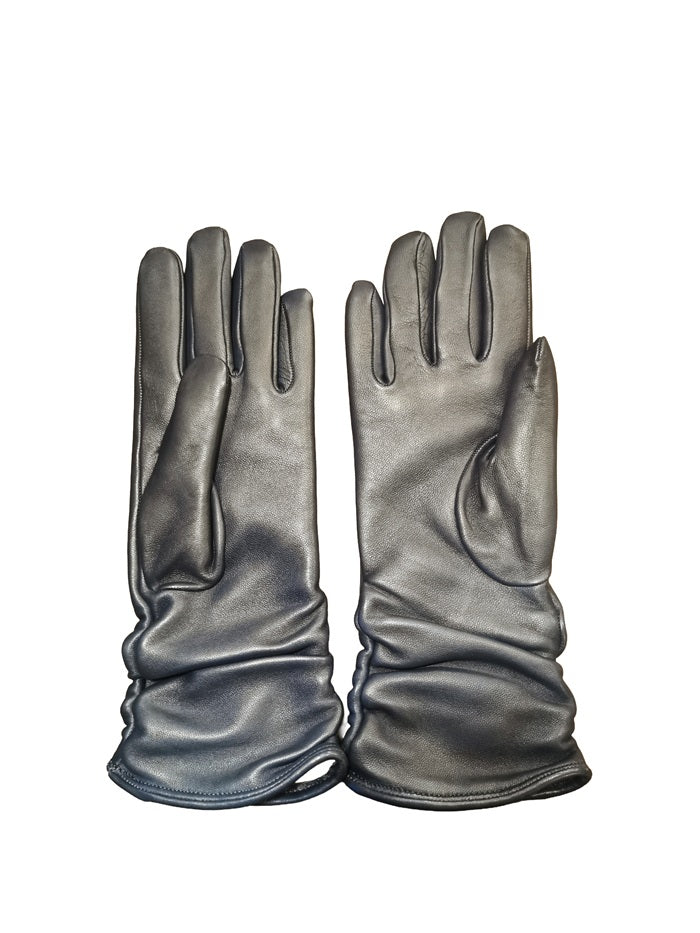 Guanto donna in pelle arricciato lungo Pelletteria Allegrini Filippo G4497 blu navy