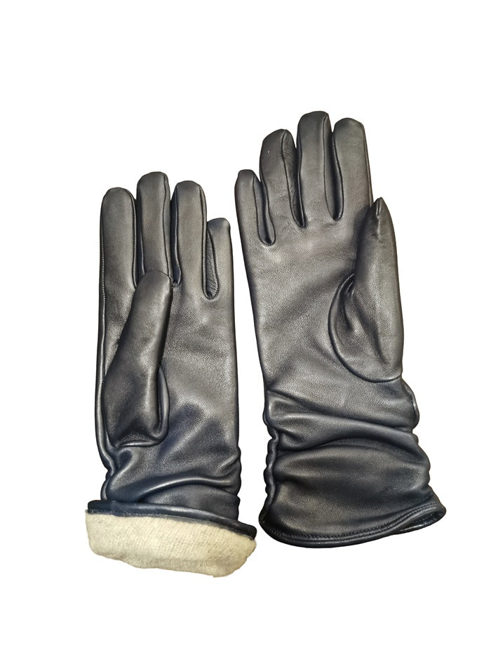 Guanto donna in pelle arricciato lungo Pelletteria Allegrini Filippo G4497 blu navy