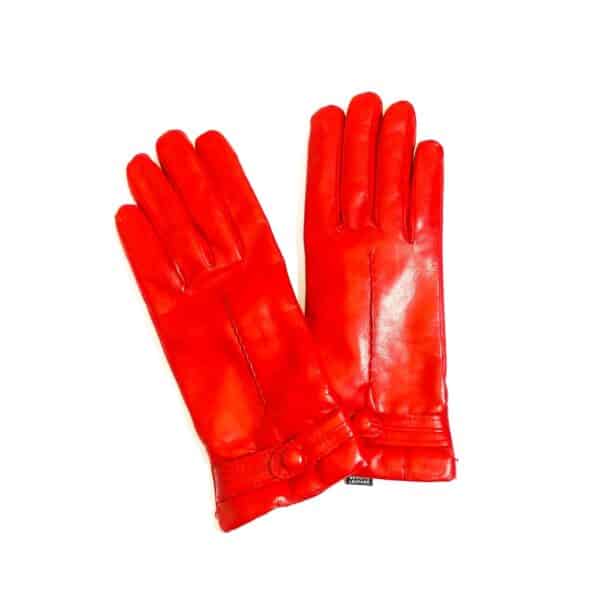 Women's leather glove with button Pelletteria Allegrini Filippo G4656 ruby