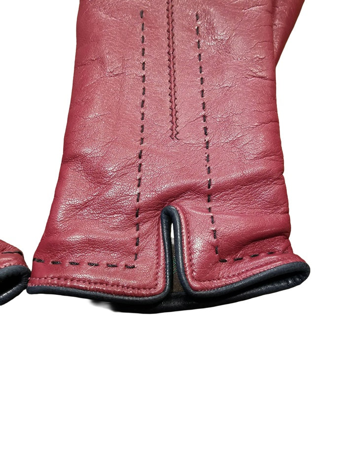 Women's leather glove with stitching detail Pelletteria Allegrini Filippo G4758 plum/blue