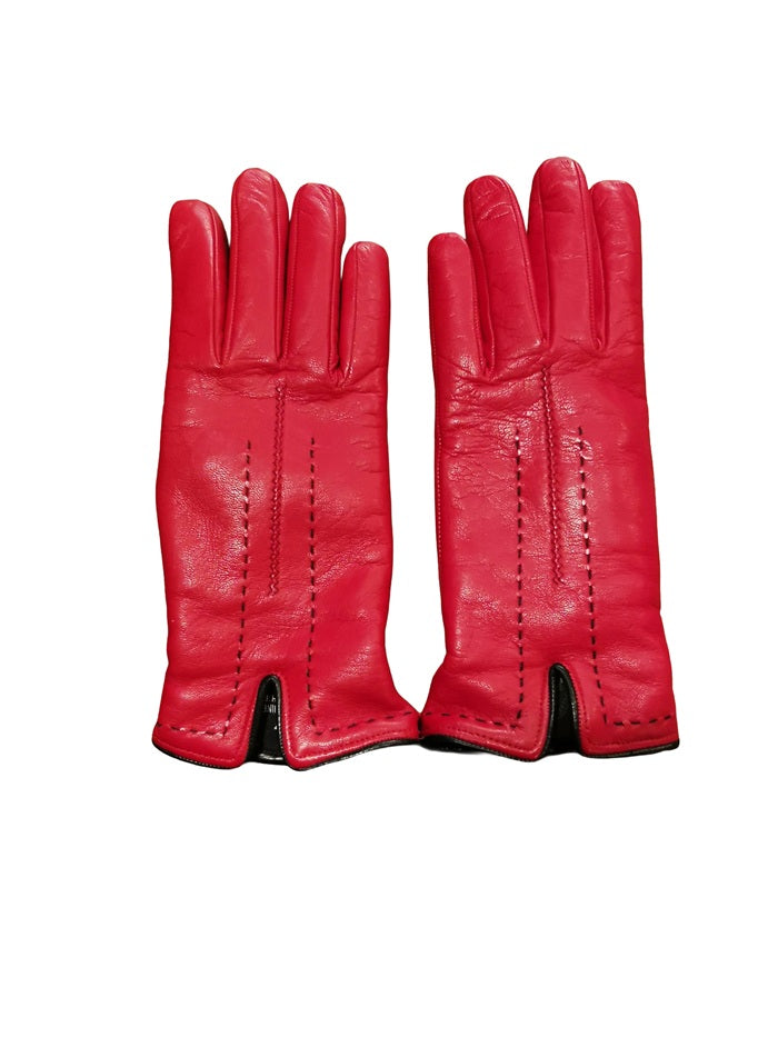 Guanto donna in pelle con dettaglio cuciture Pelletteria Allegrini Filippo G4758 rosso/nero