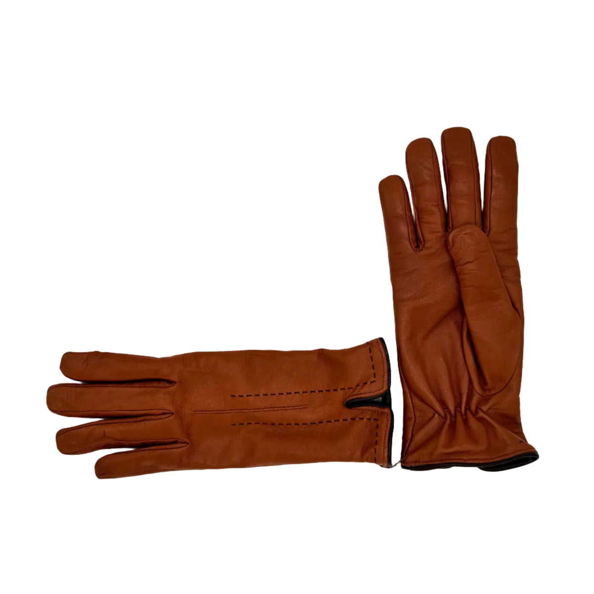 Women's leather glove with stitching detail Pelletteria Allegrini Filippo G4758 Cognac
