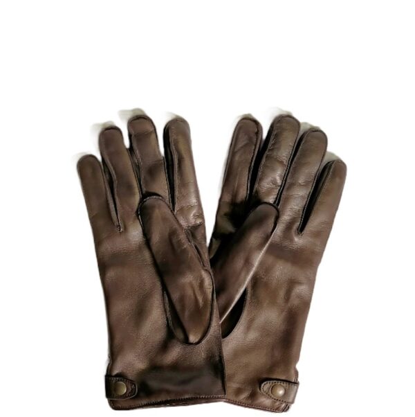 Men's leather glove with button Pelletteria Allegrini Filippo G2972 dark brown