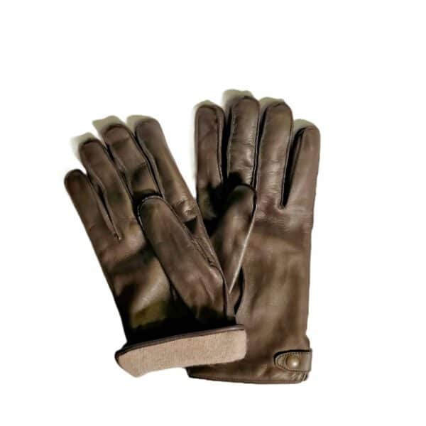 Men's leather glove with button Pelletteria Allegrini Filippo G2972 dark brown
