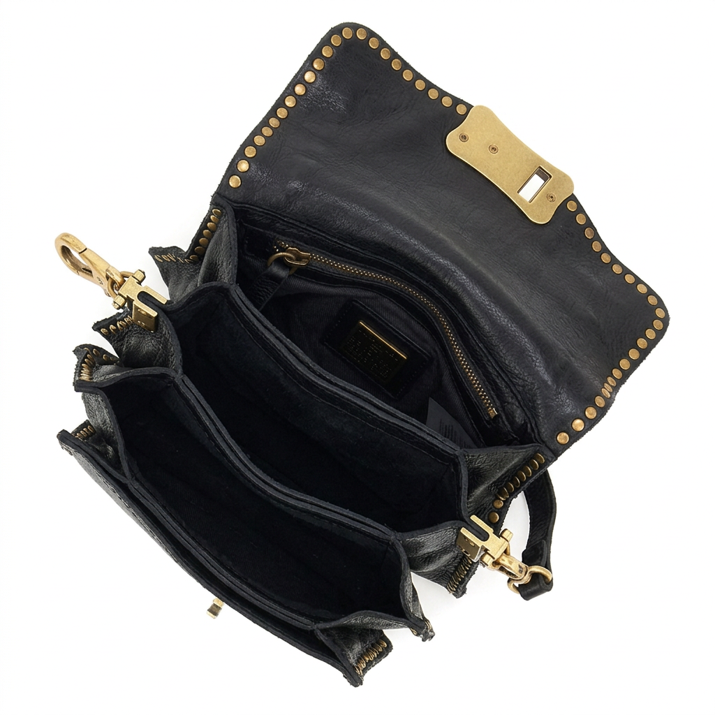 Agnese tg S borchie fiore+strass Campomaggi C016500ND X0847 nero
