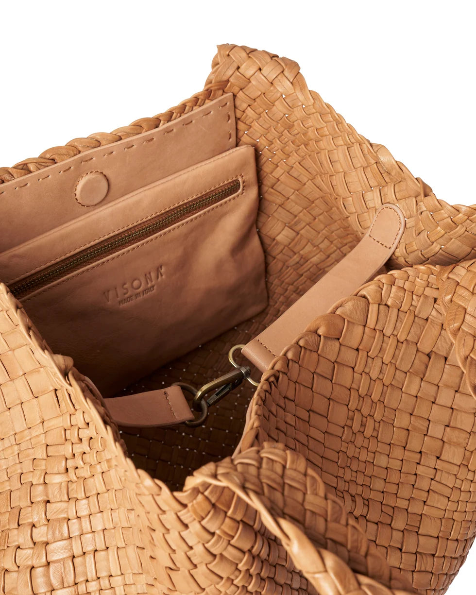 Borsa grande intrecciata Visonà Esmeralda 20291 Cognac