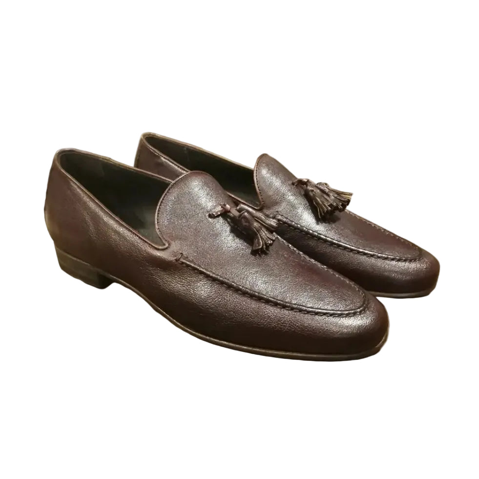Mocassino da uomo in pelle con nappine Pelletteria Allegrini Filippo TISSI Sigaro - Pelletteria Allegrini