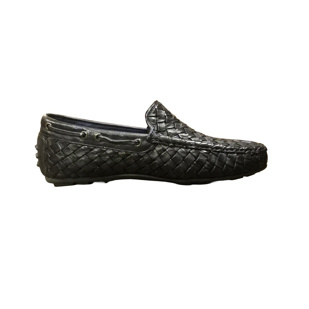 Mocassino intrecciato uomo in pelle Pelletteria Allegrini Filippo A748 Blu - Pelletteria Allegrini