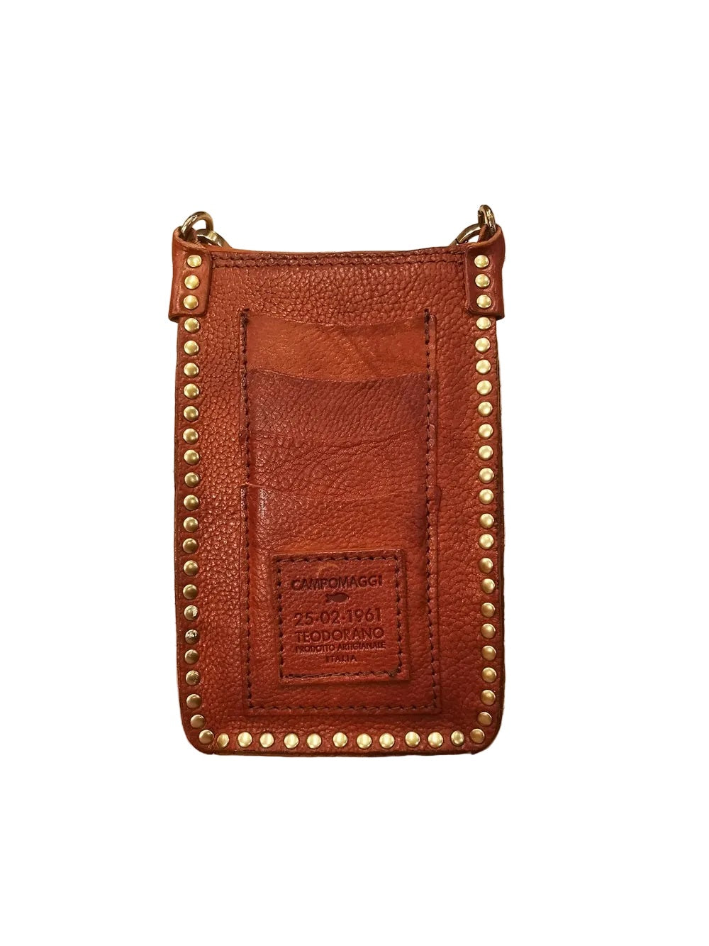 Portacellulare Lea in pelle con strass e rivetti Campomaggi C017401ND-X3232 Cognac