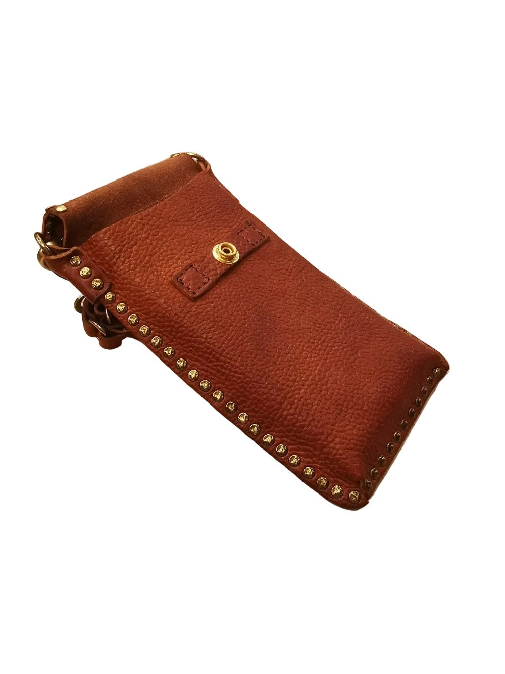 Portacellulare Lea in pelle con strass e rivetti Campomaggi C017401ND-X3232 Cognac