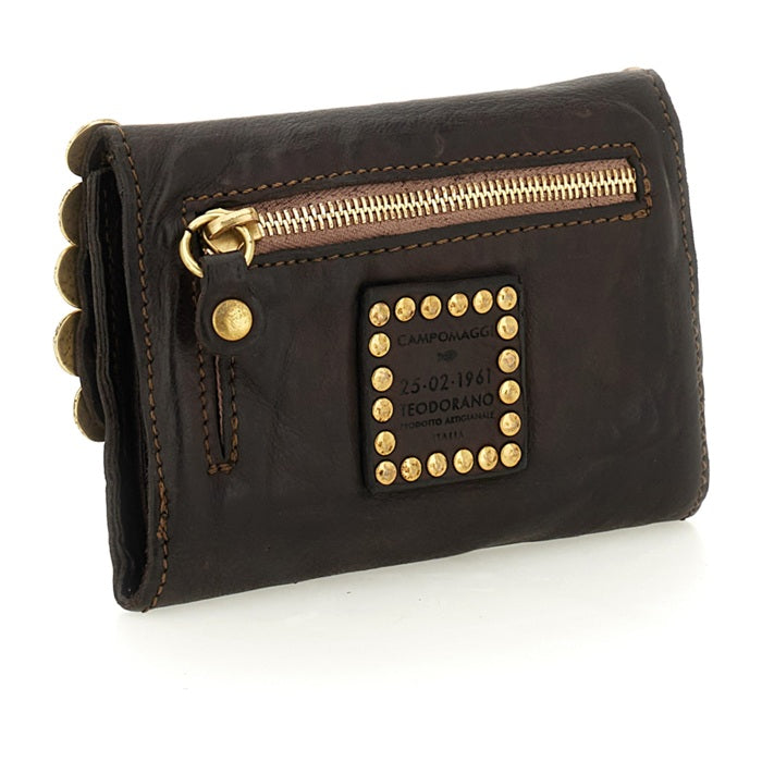 Portafoglio con borchie e medaglie in pelle Mirta Campomaggi C027930ND X3010 Testa di moro