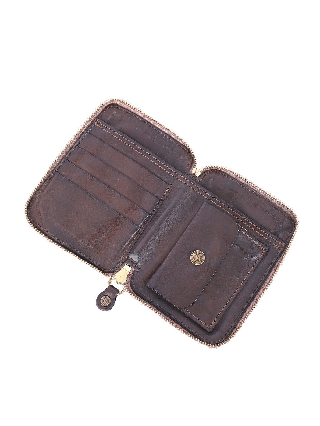 Portafoglio con zip in pelle Campomaggi C002060ND X0001 testa di moro