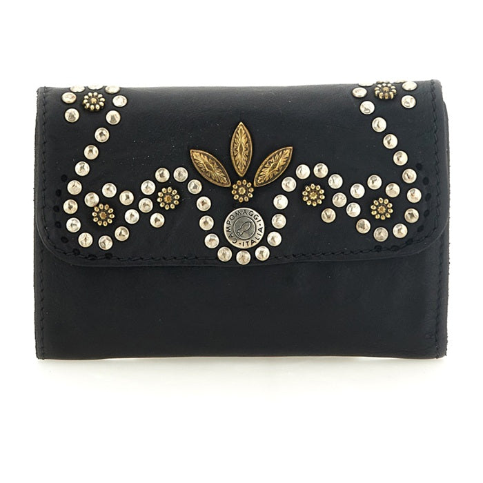 Portafoglio in pelle con borchie a fiori Mirta Campomaggi C027930ND X3014 Nero