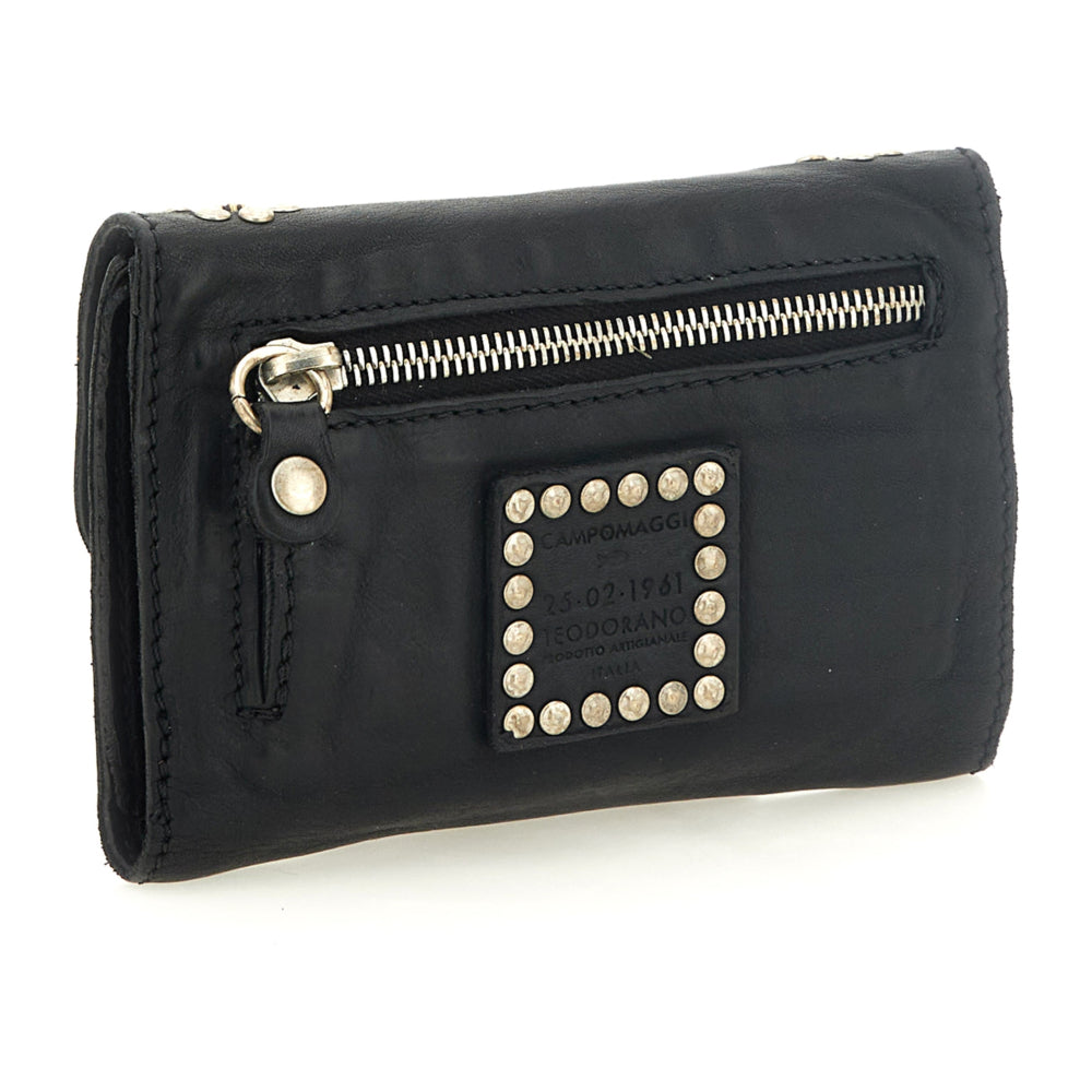 Portafoglio in pelle con borchie a fiori Mirta Campomaggi C027930ND X3014 Nero