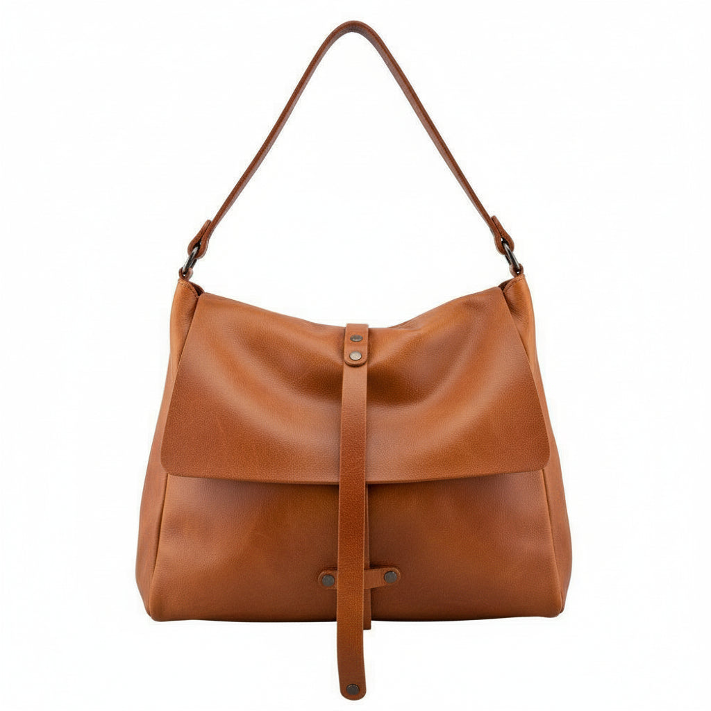 Borsa a spalla in pelle con tracolla Bruno Rossi R19/M cuoio