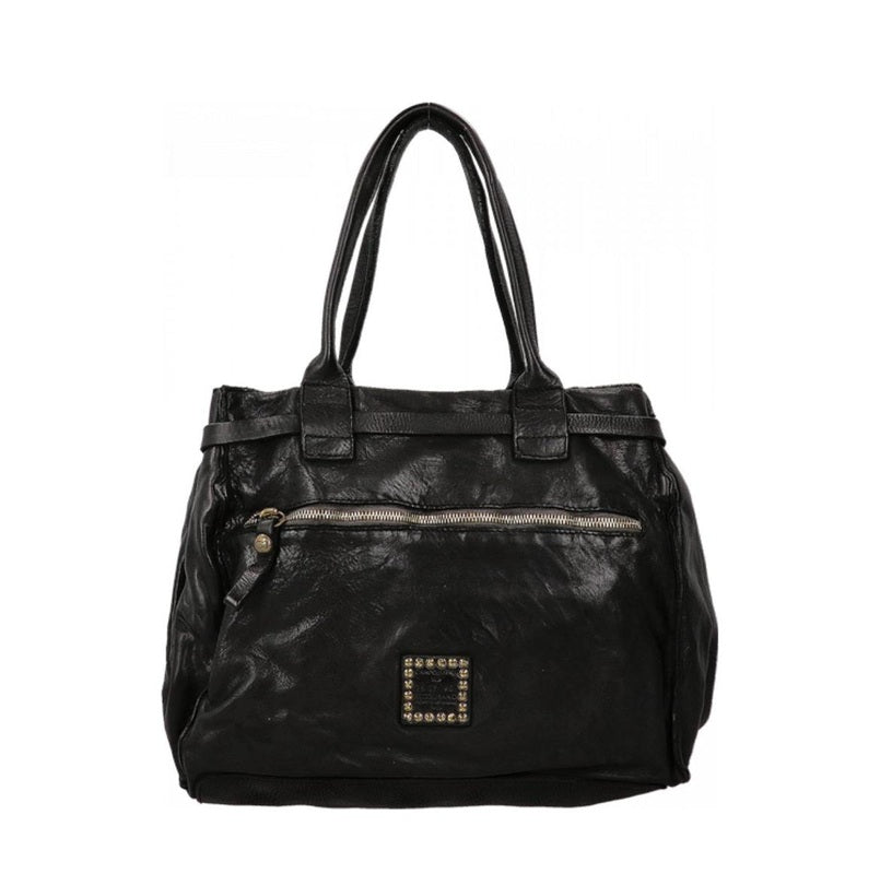 Shopping in pelle con rivetti e strass Campomaggi C041020ND X2885 NERO