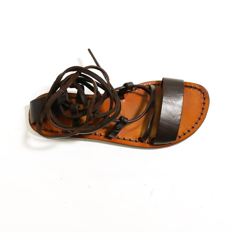 Women's leather gladiator sandals by Pelletteria Allegrini Filippo 519D dark brown