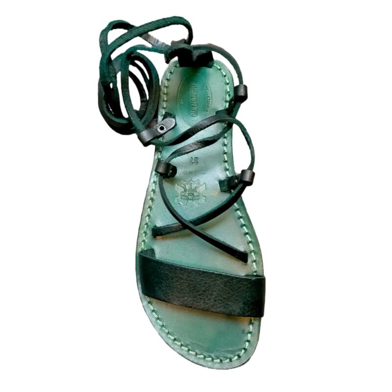 Women's gladiator leather sandals Pelletteria Allegrini Filippo 519D green