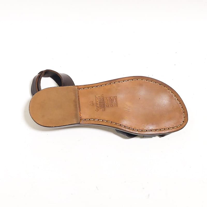 Women's leather sandals with crossed straps by Pelletteria Allegrini Filippo 503D dark brown