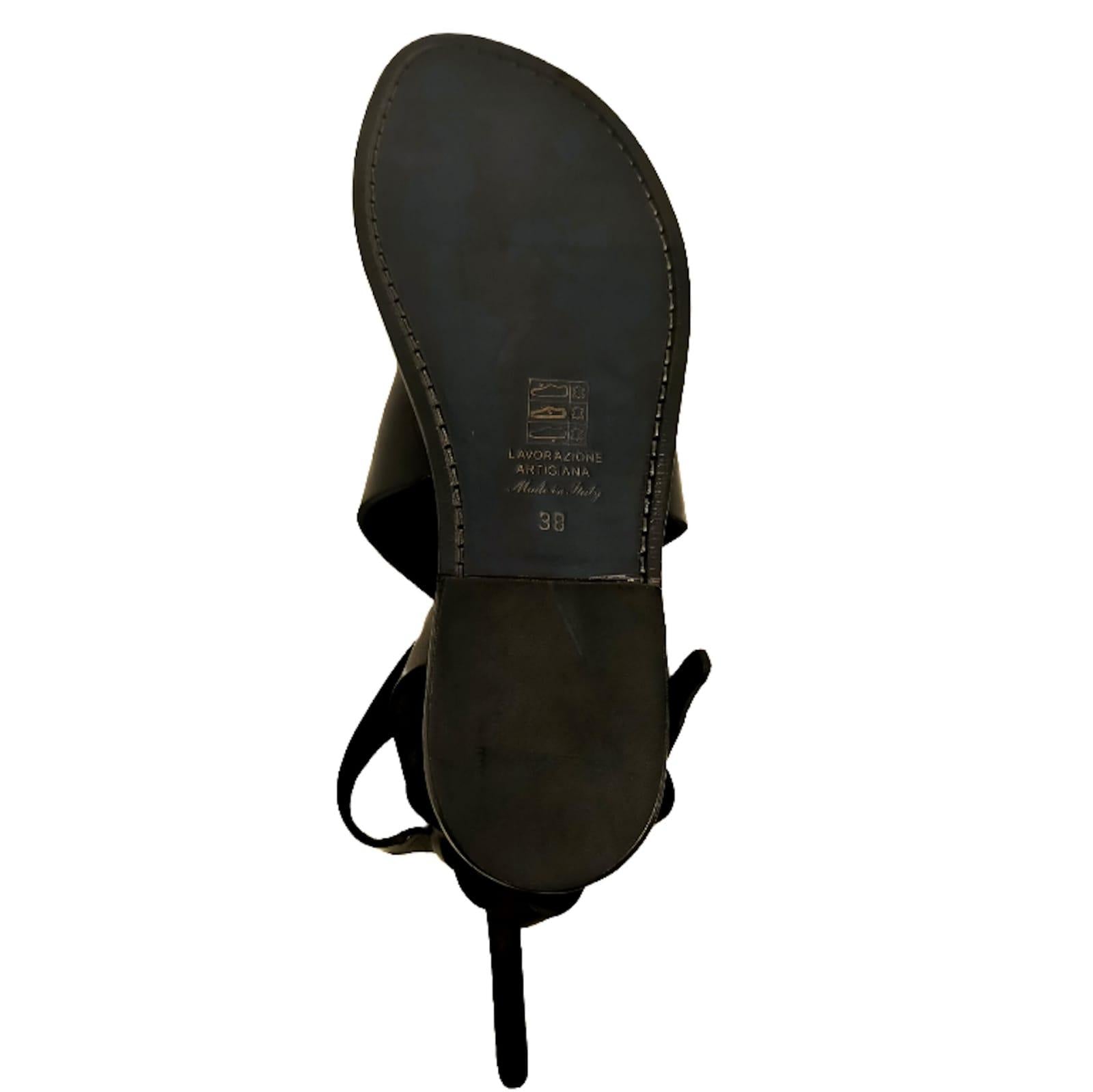 Women's criss-crossed leather sandals Pelletteria Allegrini Filippo 570D Black