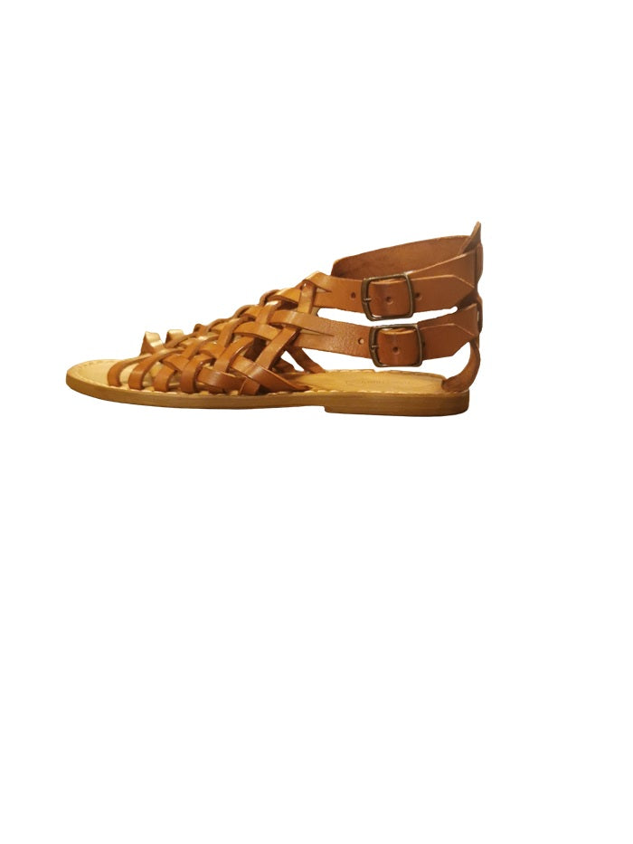 Sandalo cuoio incrociato con doppia fibbia donna Pelletteria Allegrini Filippo 585D cuoio