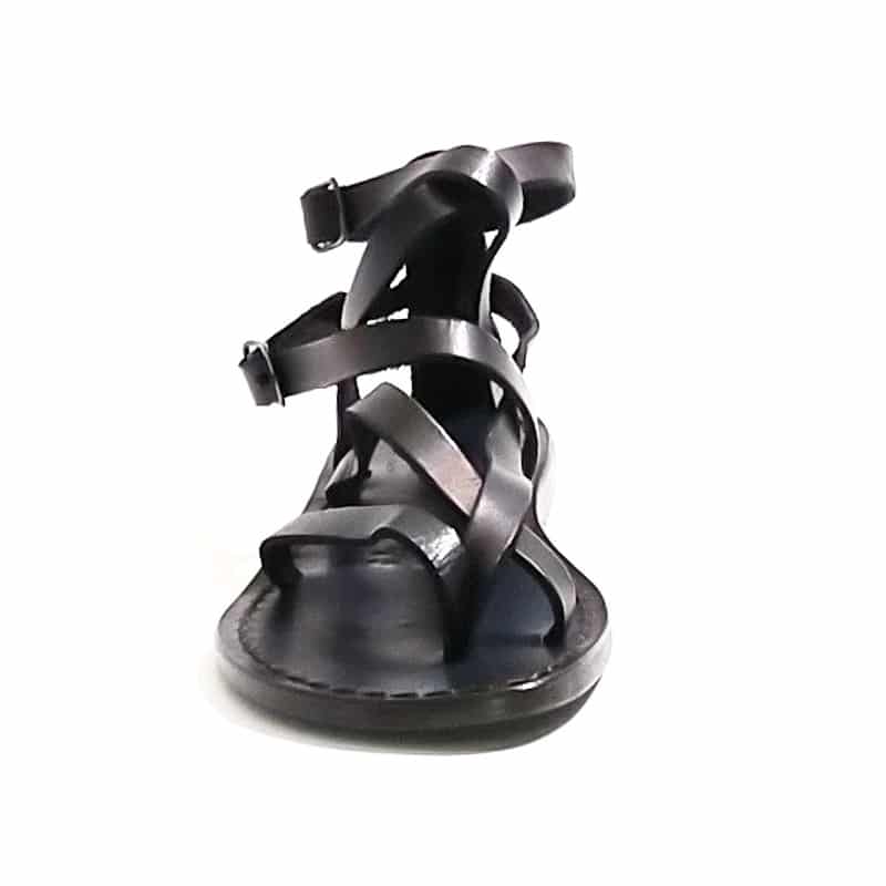 Women's leather gladiator sandal with buckles by Pelletteria Allegrini Filippo 574D black