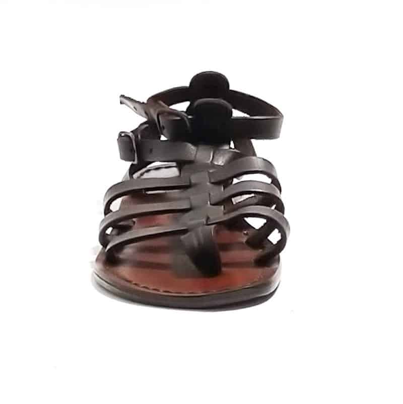 Women's leather gladiator sandal by Pelletteria Allegrini Filippo 506D dark brown