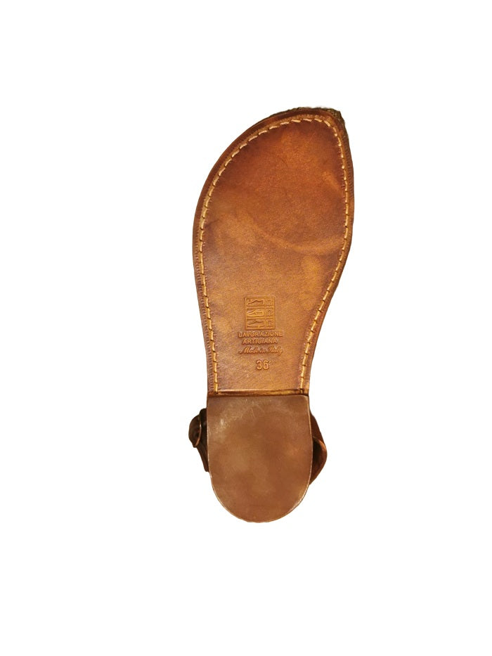 Sandalo in cuoio con laccetto donna Pelletteria Allegrini Filippo 586D chianti