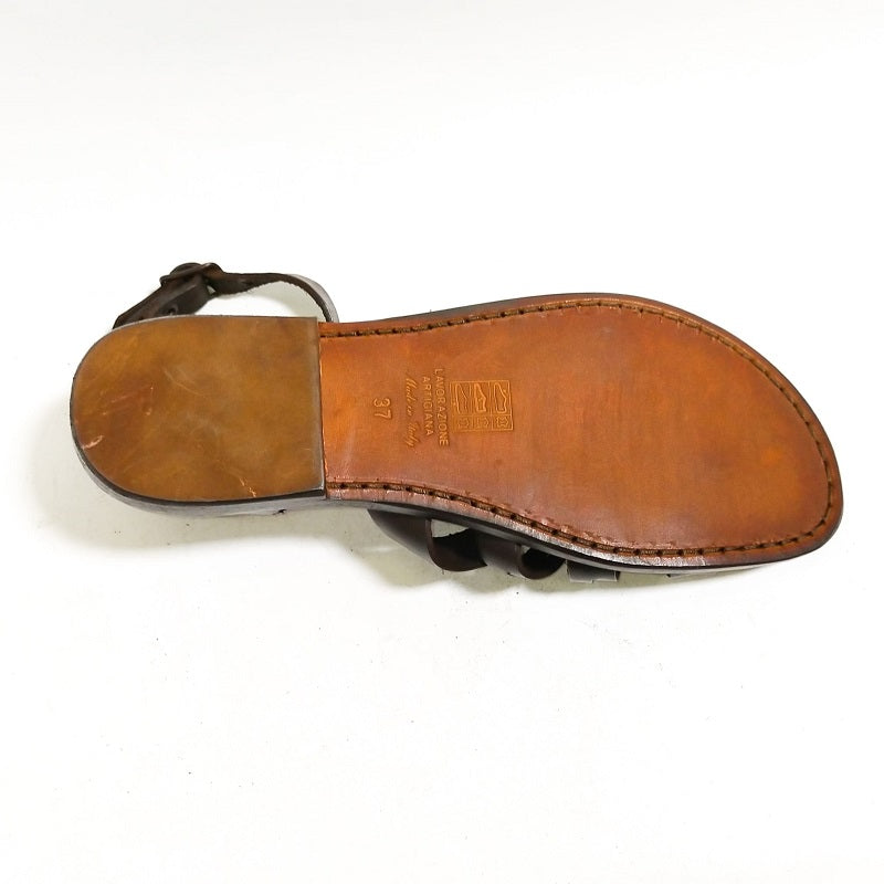 Women's leather flip-flop sandal by Pelletteria Allegrini Filippo 597D dark brown