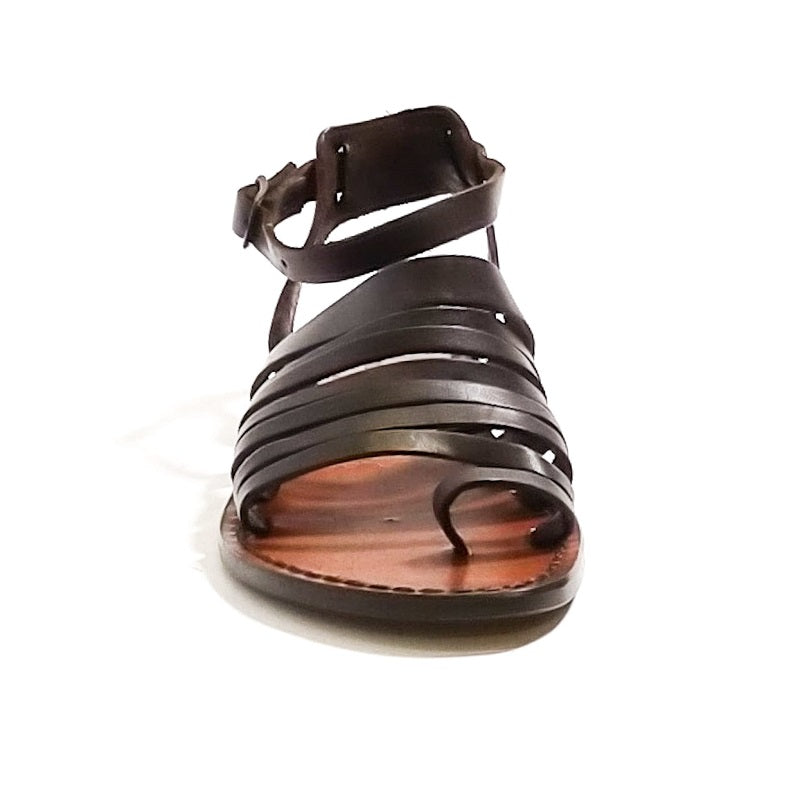 Women's leather flip-flop sandal by Pelletteria Allegrini Filippo 597D dark brown