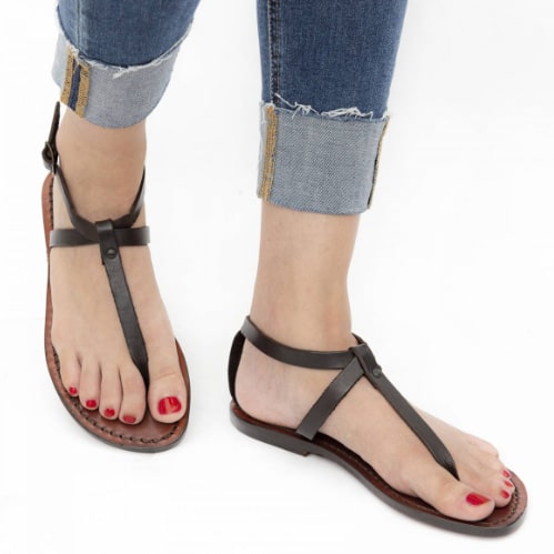 Women's leather flip-flop sandal by Pelletteria Allegrini Filippo 582D dark brown