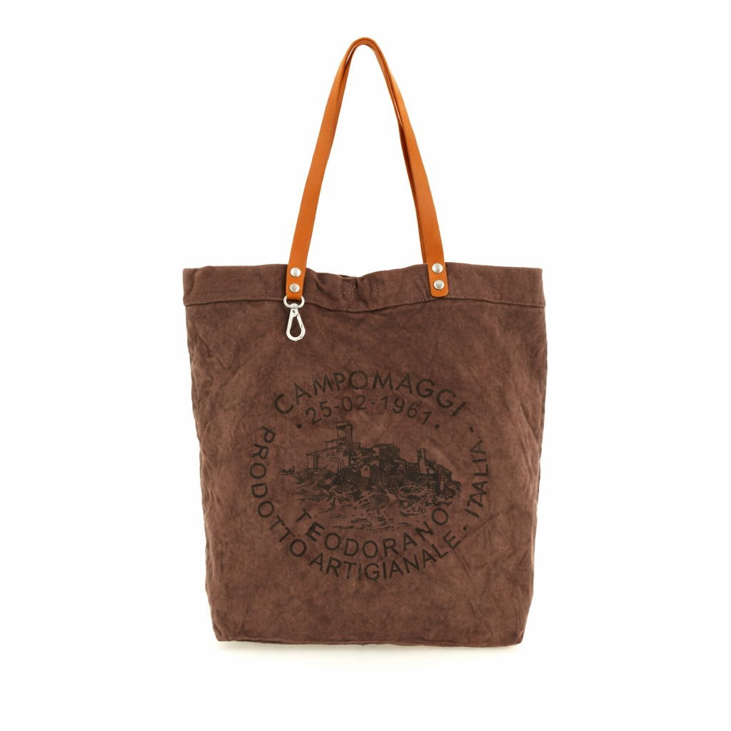 Canvas and leather shopping bag Filodendro sizeL Campomaggi C043430ND X2968 natural/cognac dyed