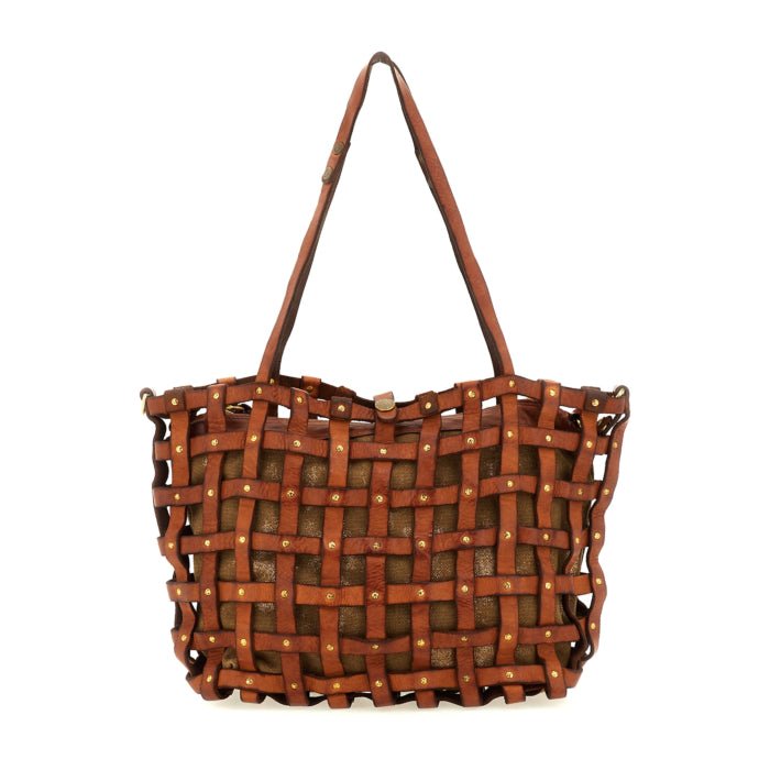 Shopping gabbia Valeria in pelle Campomaggi tgL C044210ND X3041 bronzo tinto cognac - Pelletteria Allegrini