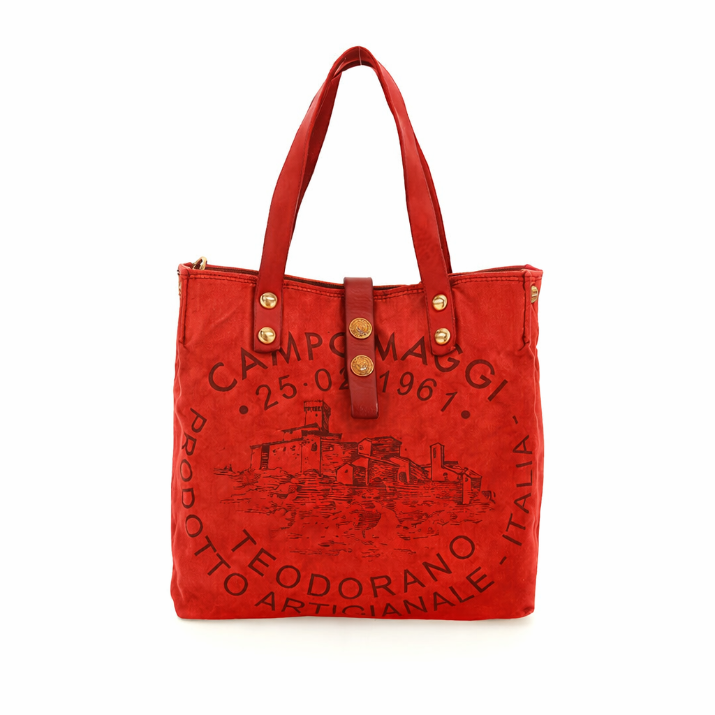 Shopping Genziana canvas e pelle Campomaggi C038350ND X0011 Rosso