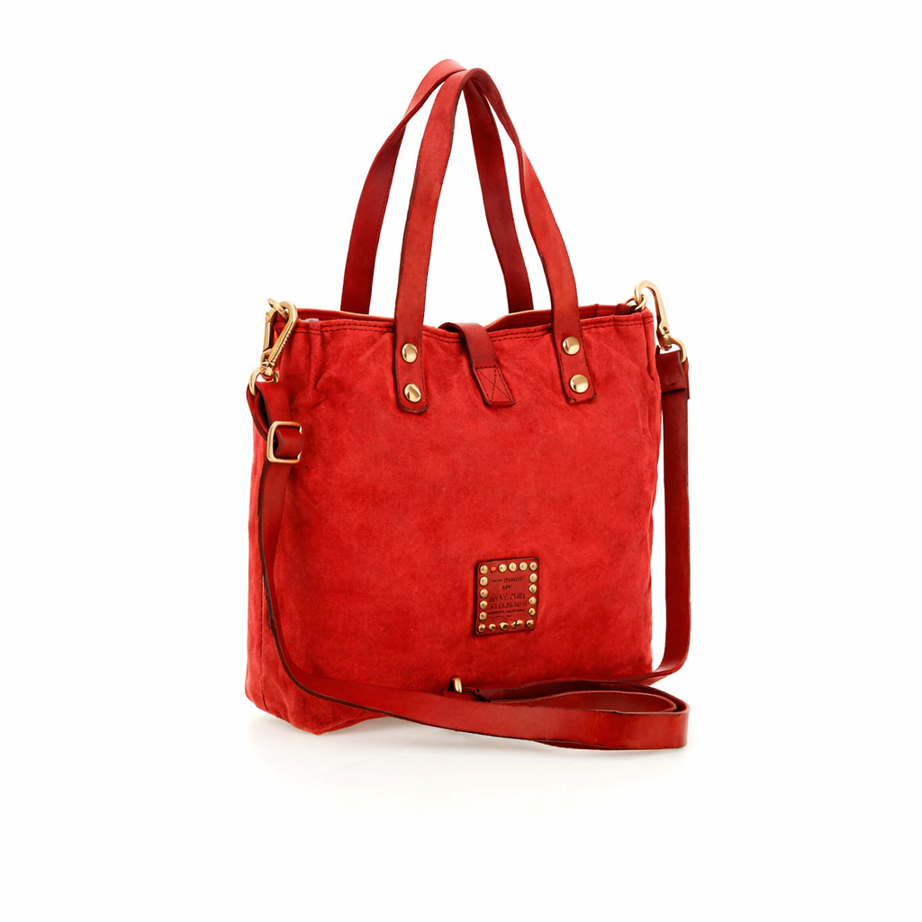Shopping Genziana canvas e pelle Campomaggi C038350ND X0011 Rosso