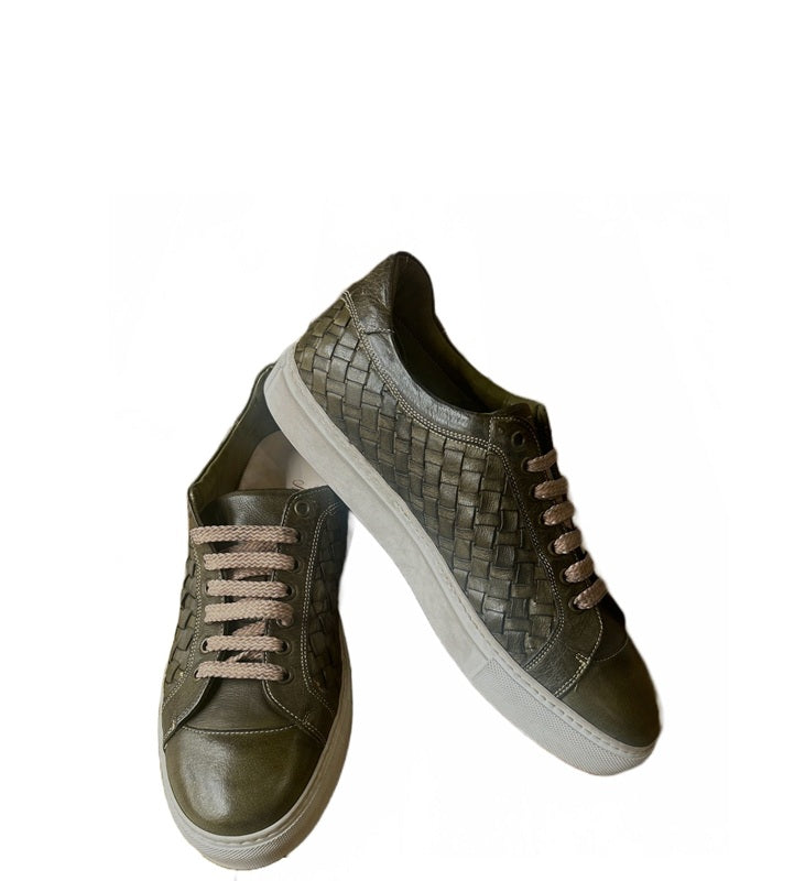 Men's Woven Leather Sneaker Pelletteria Allegrini Filippo 1411 Kaki