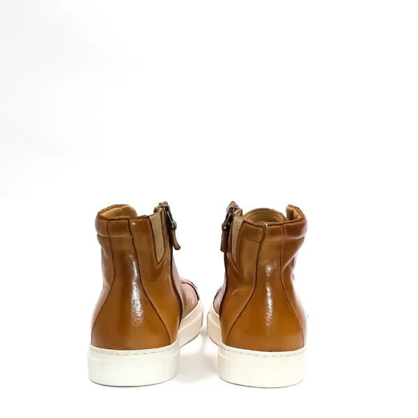 Men's high-top leather sneakers by Pelletteria Allegrini Filippo 6665 cuoio