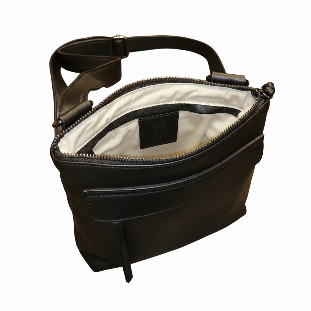 Tracolla in pelle Bruno Rossi R25/P nero - Pelletteria Allegrini