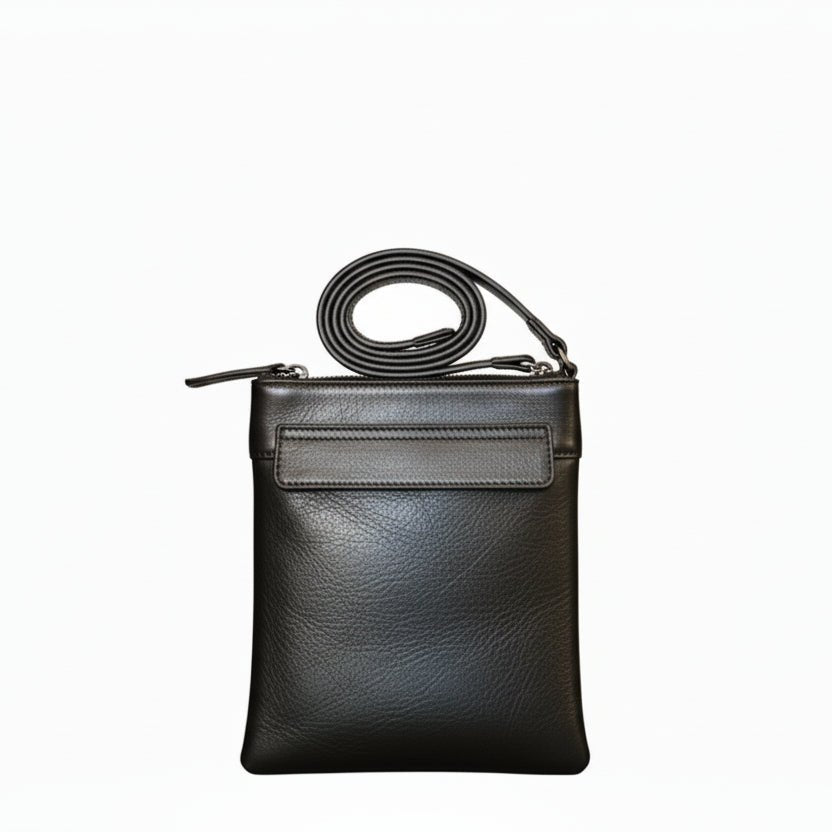 Tracolla in pelle Bruno Rossi R25/P nero - Pelletteria Allegrini